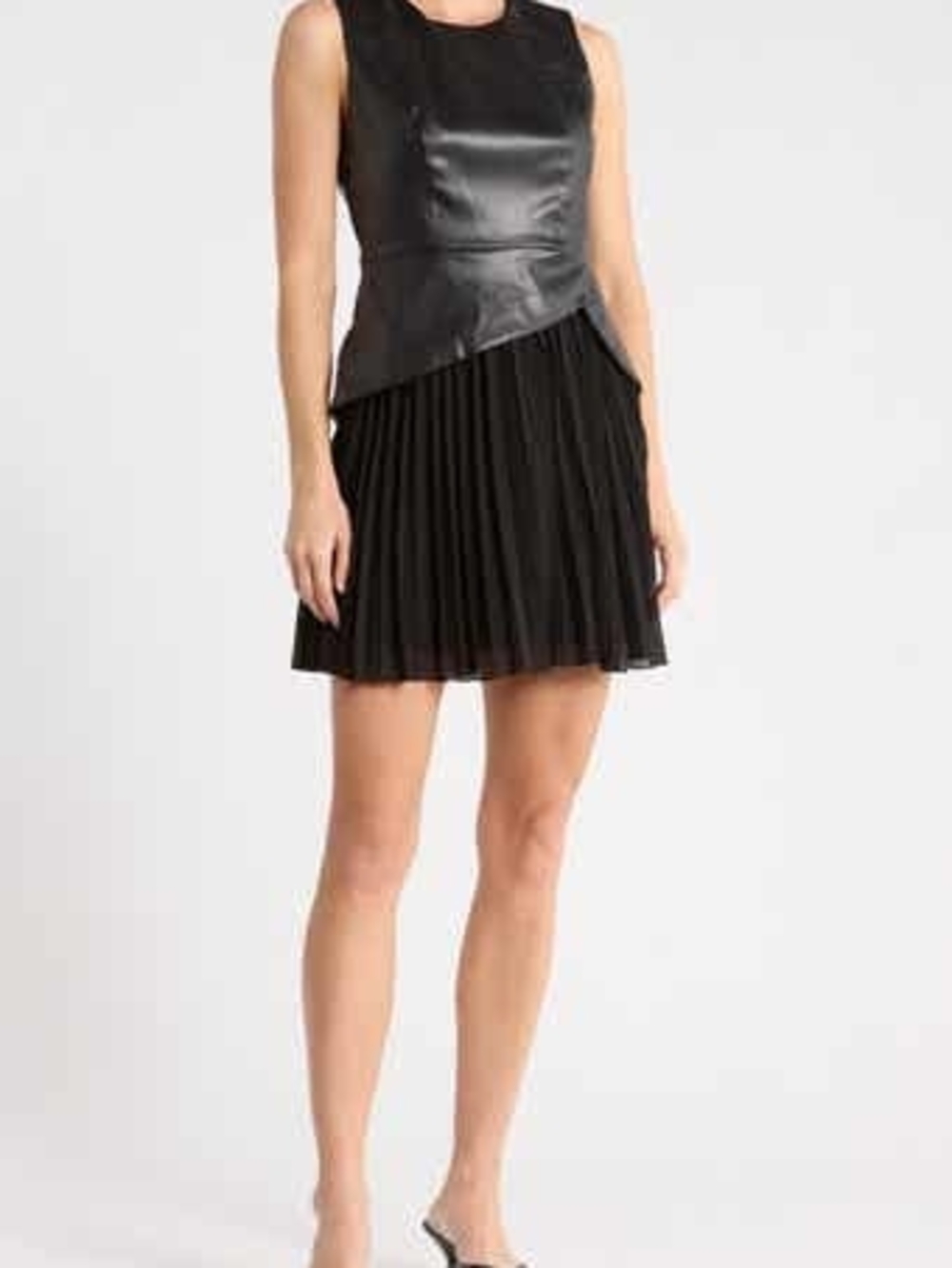 Sam Edelman Black Faux-Leather Paneled Skirt with Pleated Hem!